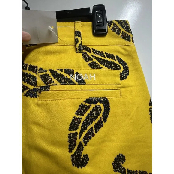 Noah NWT Floral Paisley Pleated Chino Pants Trousers Yellow SIZE 32 Mens - Picture 7 of 10